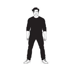 Handsome Man Black and White Illustration Vector Image Male Portrait Fashion Sketch Line Art Design