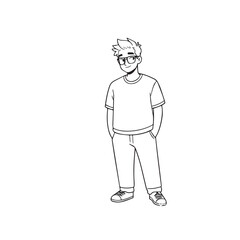 Handsome Man Black and White Illustration Vector Image Male Portrait Fashion Sketch Line Art Design