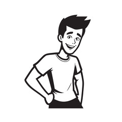 Handsome Man Black and White Illustration Vector Image Male Portrait Fashion Sketch Line Art Design