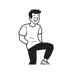 Handsome Man Black and White Illustration Vector Image Male Portrait Fashion Sketch Line Art Design