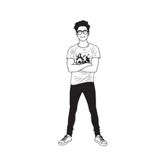 Handsome Man Black and White Illustration Vector Image Male Portrait Fashion Sketch Line Art Design