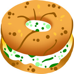 대파크림치즈 베이글 샌드위치 일러스트