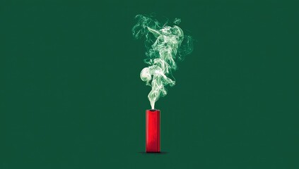 Red rectangle emitting white smoke against green background