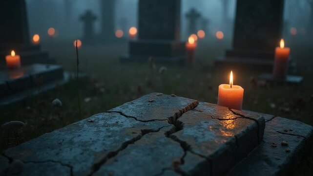 Halloween in the cemetery with candlelight