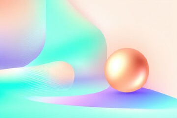 Abstract pastel sphere on iridescent waves