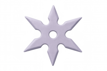 Purple shuriken ninja star rotating on transparent background, creating a sense of motion and power