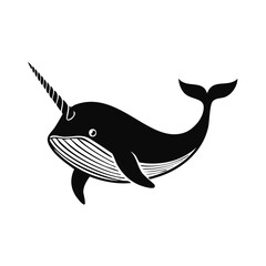 Obraz premium Narwhal Animal Vector Logo in Black and White, Minimalist and Simple Design, Perfect for Wildlife Branding, Nature Illustration, and Unique Animal Identity 