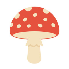 Cartoon Red Mushroom Illustration with White Spots, Isolated on White Background