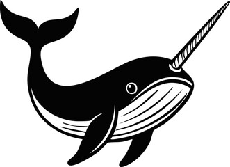 Obraz premium Narwhal Animal Vector Logo in Black and White, Minimalist and Simple Design, Perfect for Wildlife Branding, Nature Illustration, and Unique Animal Identity 