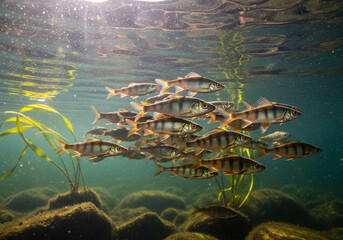 Freshwater fish swimming in a lake