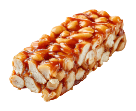 Delicious caramel nut bar recipe kitchen food bright light isolated on transparent background