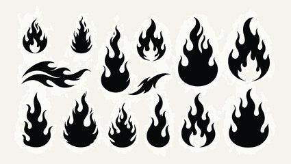 Collection of Black Flame Silhouettes on Light Background.