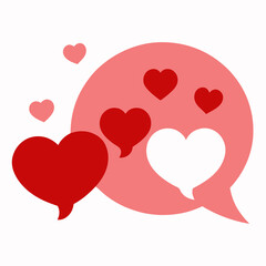 Pink speech bubbles with red hearts love message vector on white background.