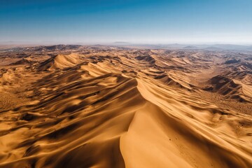 Vast Desert Sand Dunes Landscape with Clear Blue Sky