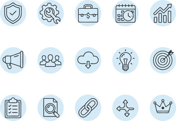 Modern business icons set for strategy, growth, and team collaboration success