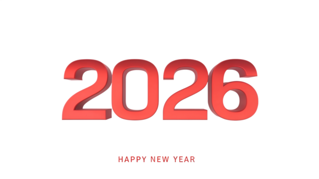 Bold red numbers celebrate new year isolated on a transparent background 2026 celebration