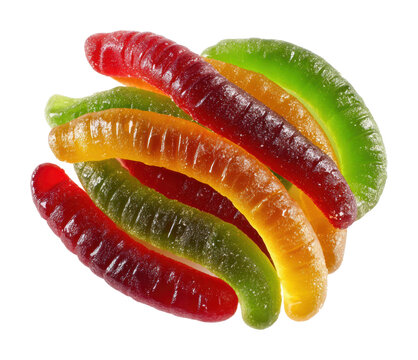 Colorful gummy worms candy delight vibrant view isolated on transparent background - Powered by Adobe