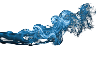 Abstract blue smoke swirls against a black background