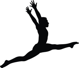 Fototapeta premium Black silhouette of a gymnast performing a split leap