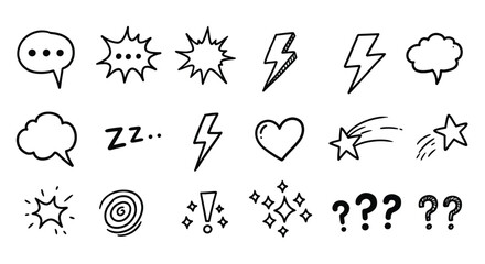 HandDrawn Doodle Icons of Comic Speech Bubbles and Symbols.