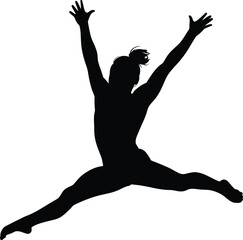Fototapeta premium Athletic woman jumping high in air silhouette gymnast