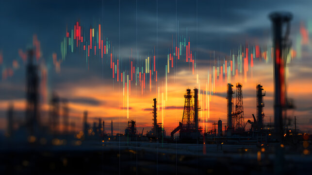 Energy and Finance: Oil Industry and Trading Data at Sunset - Powered by Adobe