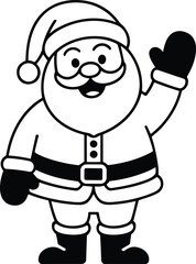 Christmas Line Art Vector of Santa Waving for Festive Holiday Designs