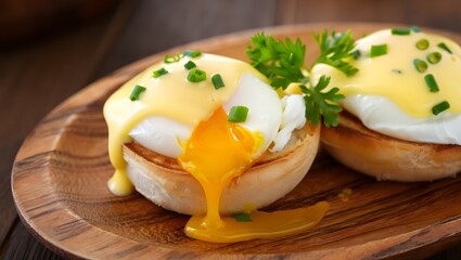 Poached Eggs on Toasted Buns with Hollandaise Sauce – Gourmet Brunch Photography