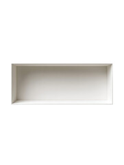 Overhead view of a rectangular, recessed, white storage unit.  Empty interior