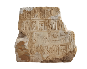 Ancient Hieroglyphic Stone Slab, detailed carvings of archaic symbols and figures revealing the artistry of ancient civilization