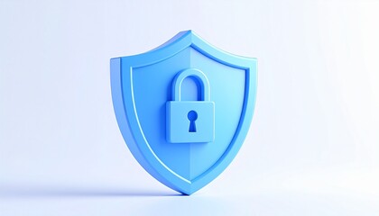 3d blue security lock shield icon for a residential building and home security business