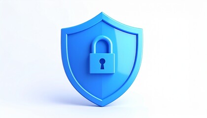 A 3d secure blue padlock and key icon for home security business