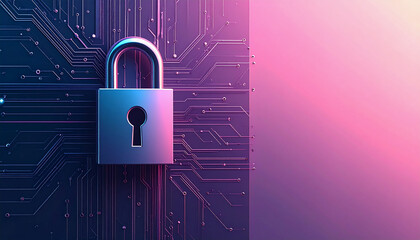 A conceptual illustration of digital security shows a closed padlock on a glowing circuit board, representing robust data protection, privacy, information integrity, and advanced cybersecurity defense