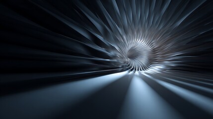 Abstract silver and blue futuristic tunnel with light rays, creating a sense of speed and technological advancement, perfect for science fiction themes