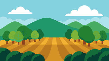Obraz premium Shady Coffee Plantation Nature Vector Illustration Tropical Crop Landscape