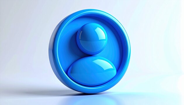 A glossy 3D person avatar icon on a blue button in a shiny crystal illustration