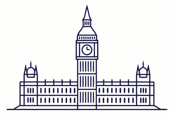 Fototapeta premium Outline Illustration of Big Ben Clock Tower in London England parliament