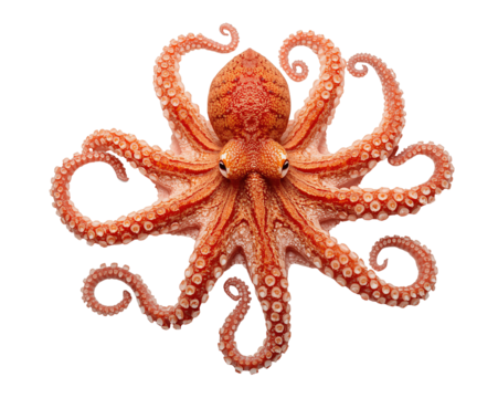 Captivating portrait of a vibrant orange octopus showcasing its symmetrical beauty and unique features