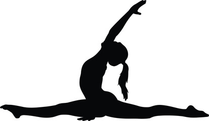 Black silhouette of a gymnast performing a split white
