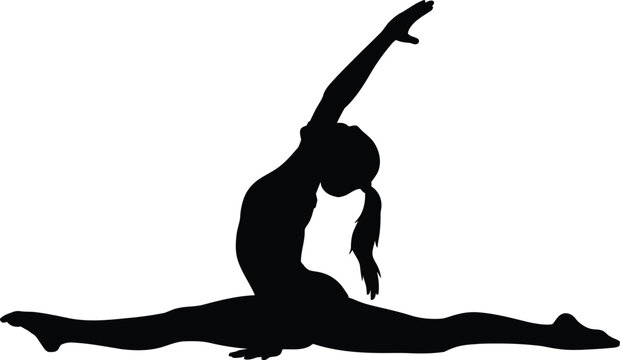 Black silhouette of a gymnast performing a split white