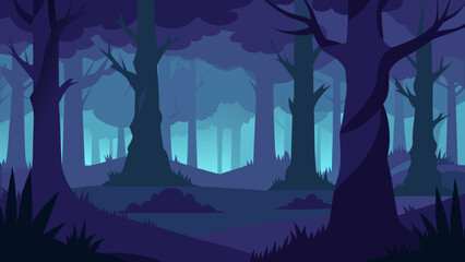 Wander an Eerie Twilight Forest Mysterious Nature Vector Illustration