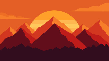 Witness Fiery Sunset Over Mountains Stunning Nature Vector Illustration
