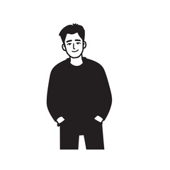 Handsome Man Black and White Illustration Vector Image Male Portrait Fashion Sketch Line Art Design	