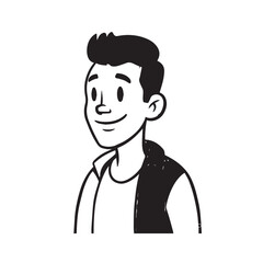 Handsome Man Black and White Illustration Vector Image Male Portrait Fashion Sketch Line Art Design	