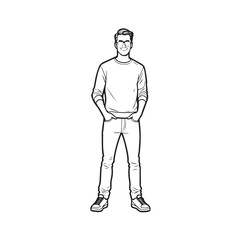 Fototapeta premium Handsome Man Black and White Illustration Vector Image Male Portrait Fashion Sketch Line Art Design 