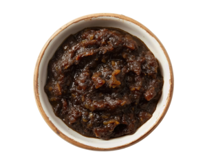 Delicious homemade relish in a ceramic bowl creating a simple and inviting food still life