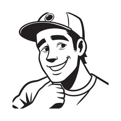 Handsome Man Black and White Illustration Vector Image Male Portrait Fashion Sketch Line Art Design