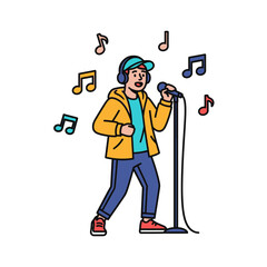 Energetic performer captivating audience with passionate singing and vibrant musical notes