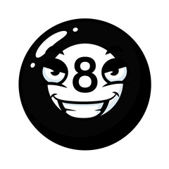 Cartoon Eight Ball with Mischievous Expression Depicting Games and Quirky Characters