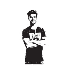 Handsome Man Black and White Illustration Vector Image Male Portrait Fashion Sketch Line Art Design